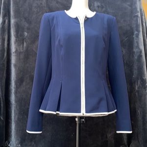 COPY - Tommy Hilfiger zip-front collarless blazer with white trim and peplum he…